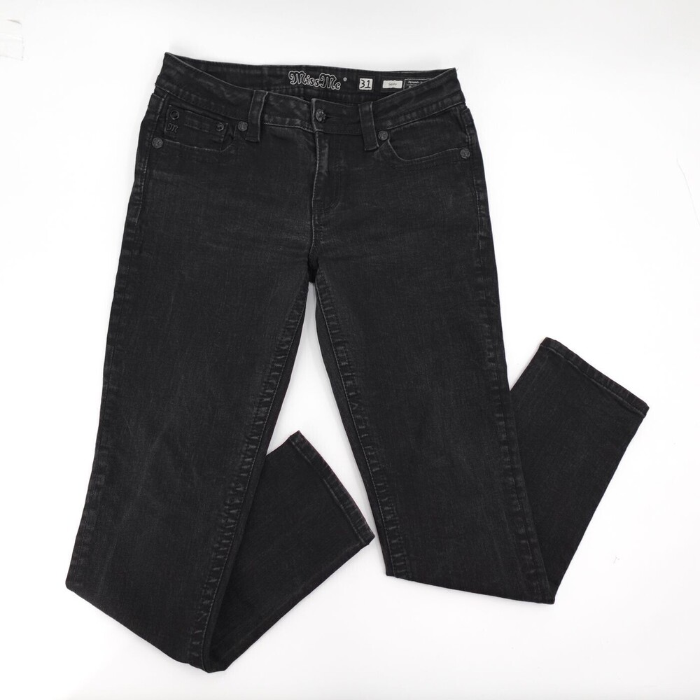 Miss Me Jeans Womens 31 Black Skinny Stretch Denim Mid-Rise 5-Pocket Cotton